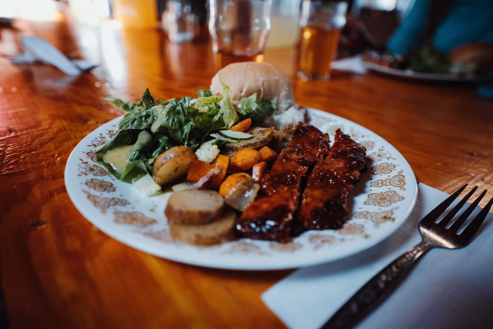 An elevated home cooked meal of beef and potatoes prepared by Bre.